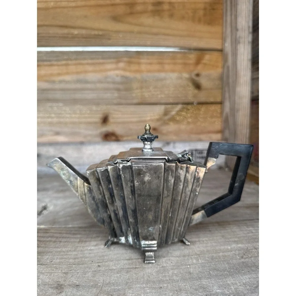 Antique Art Deco Stylish Silverplate‎ Teapot with Ebony Handle